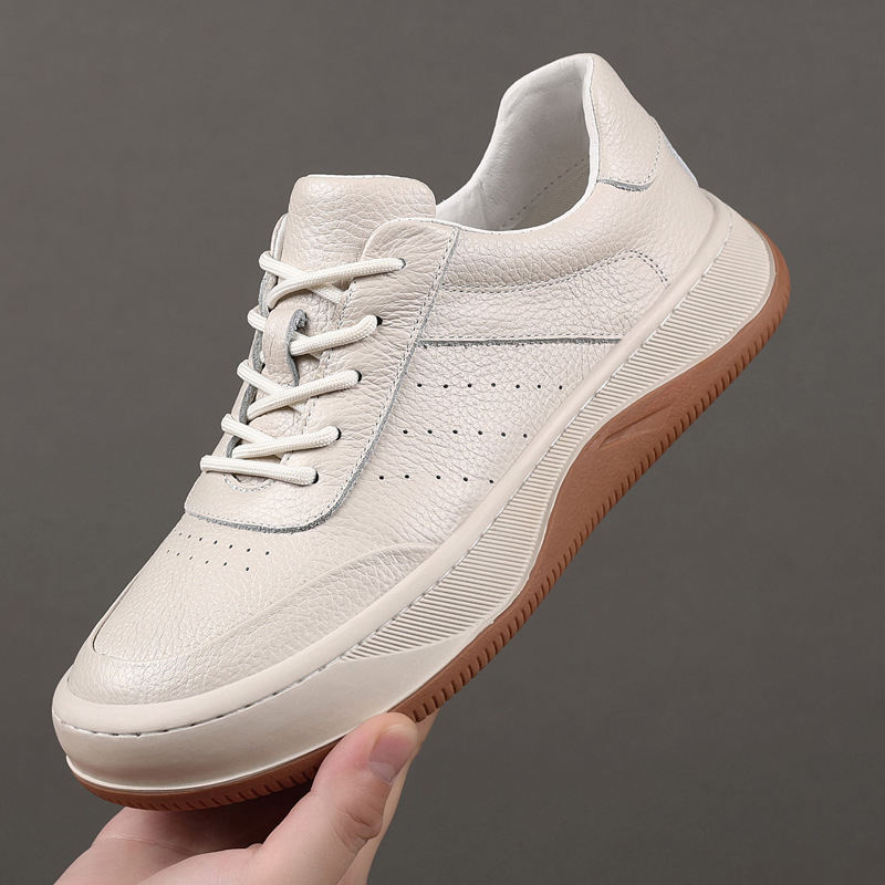 Cabeza de cuero de vaca de otoño nuevos zapatos casuales de hombre, zapatos de cuero transpirables, zapatos blancos de hombre, zapatos deportivos de hombre, zapatos de suela gruesa