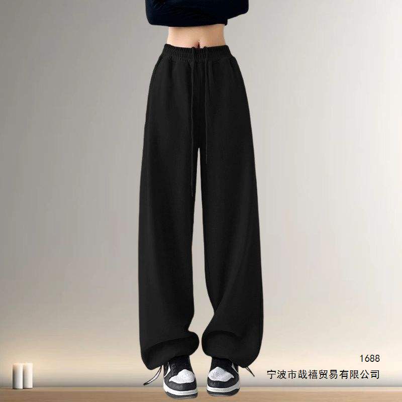 韩版时尚运动裤子女秋季2026新款高腰显瘦阔腿裤宽松休闲束脚卫裤