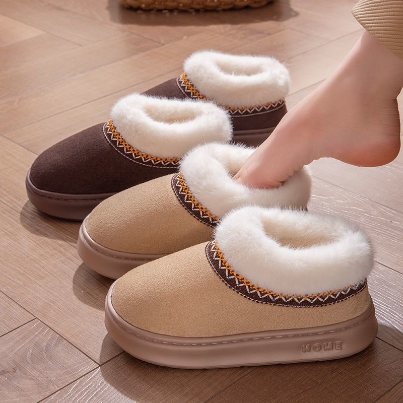 Cross-Border Eva Lace Ethnic Style Cotton Slippers for Women, Indoor Warm Snow Boots, Couple's Furry Slippers for Men