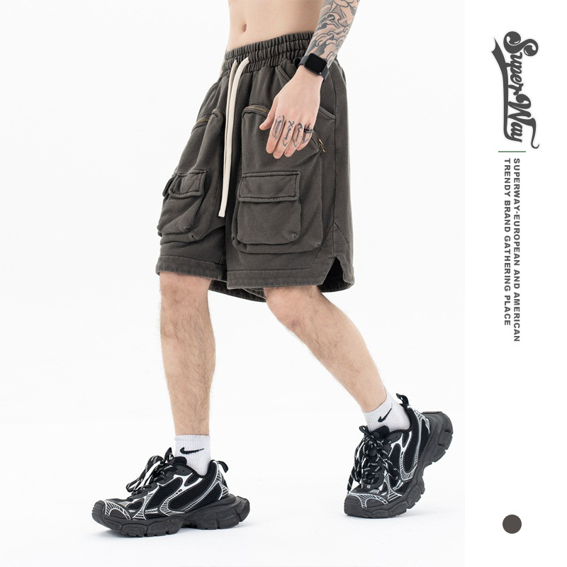 Lanhai Men's Clothing 2025 New Trendy Brand American High Street Vibe Multi-Pocket Zipper Tactical Workwear Functional Heavy Weight Shorts