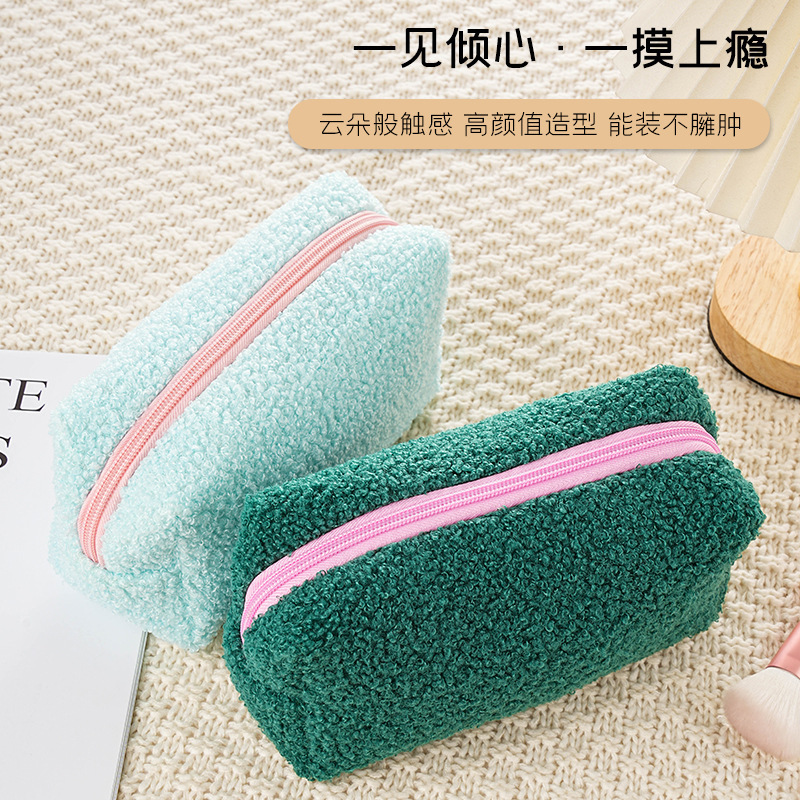 厚みのあるぬいぐるみ化粧ポーチテディベルベットかわいい日本の高価値学生大容量鉛筆バッグ無地収納袋|undefined