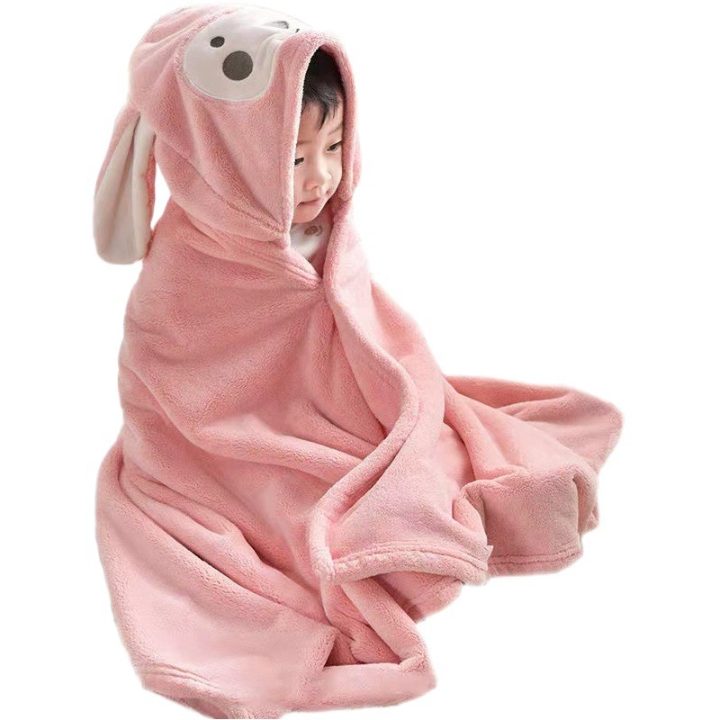 Детский плащ-накидка с капюшоном, банное полотенце, утолщенный впитывающий халат, можно носить банное полотенце из кораллового флиса с мультяшным рисунком оптом