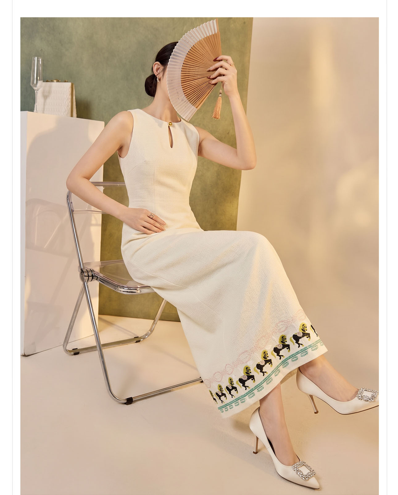 Đầm maxi nữ thêu tay phong cách Trung Quốc Guofeng, thiết kế không tay, dáng dài mùa hè — váy liền chi tiết 2
