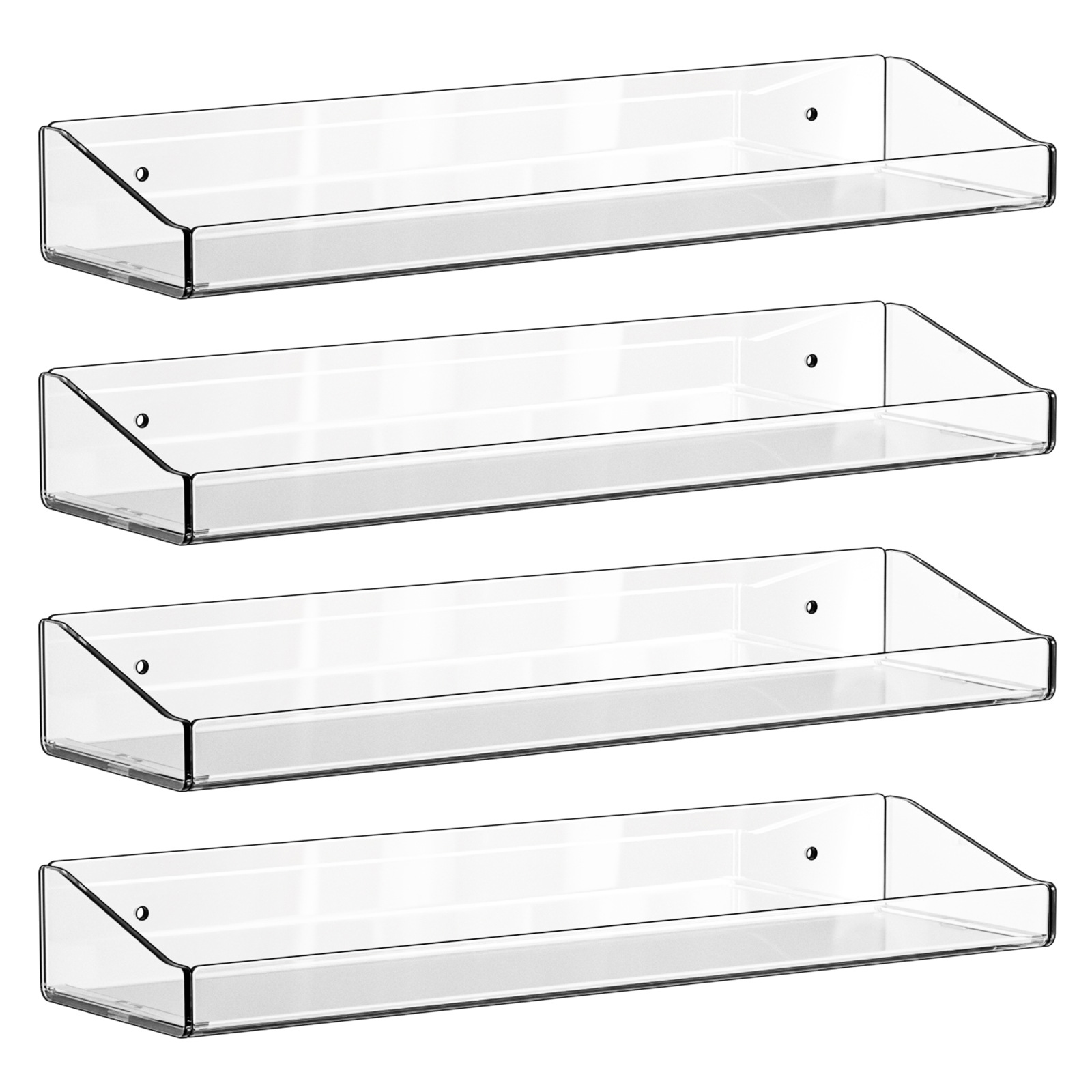 Estante de pared transparente en forma de U con borde inclinado y separador para almacenamiento y exhibición de condimentos en el baño. image 9