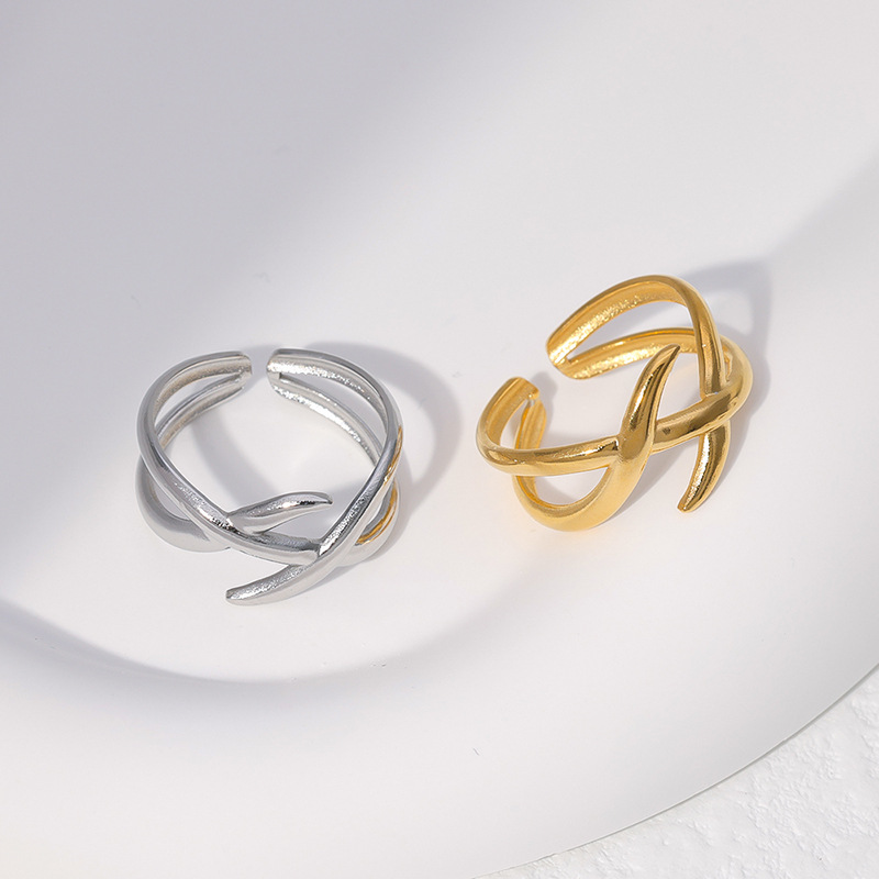Fashion Geometric Stainless Steel Criss Cross Open Ring