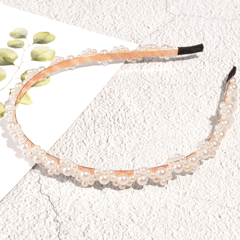 80g Weight Headwear Classification Wedding, Birthday, Festival Occasion Geometric Pattern Women'S Gender Korean Fashion Pearl Thin Side Headband 6
