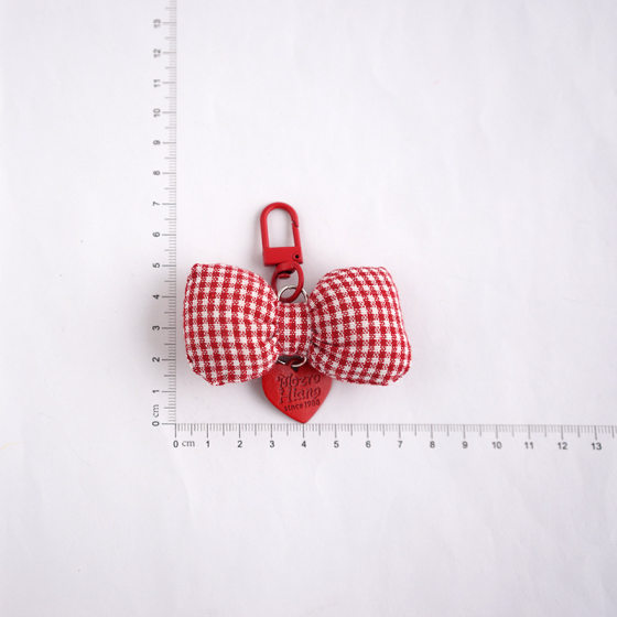 Korean Style Ins Style Cotton Bow Pendant Cute Girl's Heart Bag Accessories Plaid Keychain Car Hanging