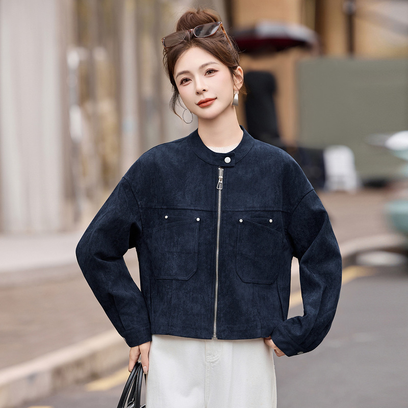 时尚短款休闲外套女2025春秋新款高级感休闲百搭宽松显瘦立领上衣|undefined