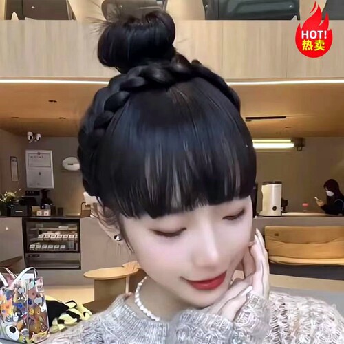 Widen the white hair artifact, non-slip, fishbone braid, wig, headband, one-piece bangs, increase the top of the skull, invisible for lazy people