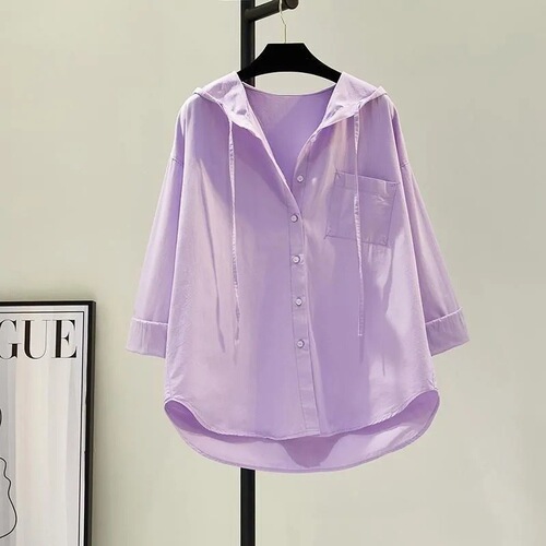 Pink Hooded Shirt Thin Jacket for Women 2025 Spring/Summer Single-Pocket Casual Hooded Cardigan-Style Blouse