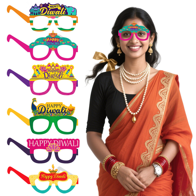 2026 Indian Diwali Themed Party Decorations Paper Glasses Diwali Quirky Photo Props Wholesale Customization