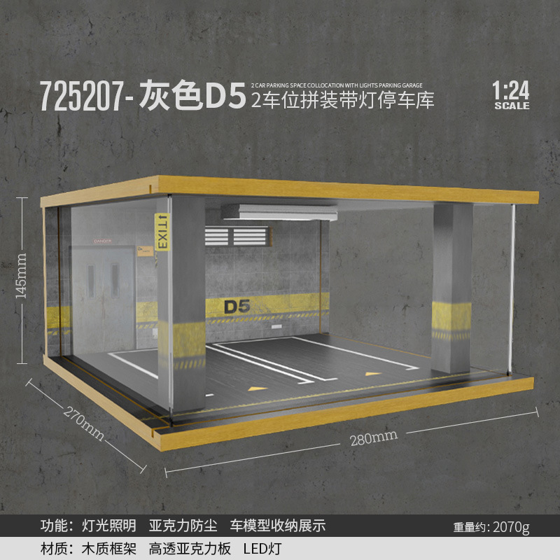 Comercio exterior al por mayor transfronterizo 1 24 simulación modelo de coche estacionamiento modelo escena garaje pantalla con decoración ligera