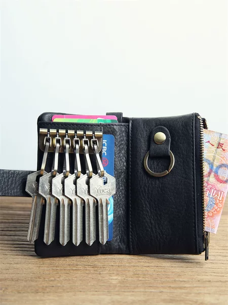 Men's Genuine Leather Short Multi-functional Key Bag Waist Hanging Top Layer Cowhide Mini Small Key Bag Casual Home Trendy