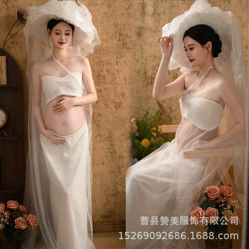Photo Studio's New Style of Pregnant Women's Photo Clothing for Pregnant Mothers with Big Belly, Elegant and High-End, Taking Photography Art Photos at Home