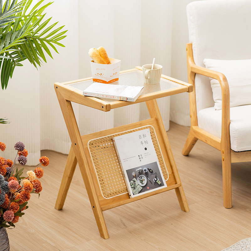 Internet celebridad sofá de vidrio mesa auxiliar sala de estar ratán japonés pequeña mesa de café balcón simple mesa de esquina mesita de noche nueva