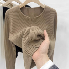 法式高级感坑条针织开衫女春秋软糯正肩毛衣外套内搭打底显瘦上衣