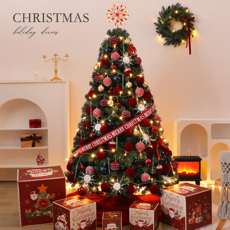 Shengyuan nuevo árbol de Navidad rojo con luces de Navidad hotel interior y exterior decoraciones domésticas grandes