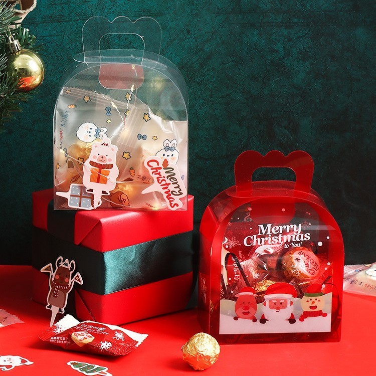 新しいクリスマスの手提げ箱クッキー牛圧延糖小プレゼント箱サンタクロース透明手提げ空箱|undefined