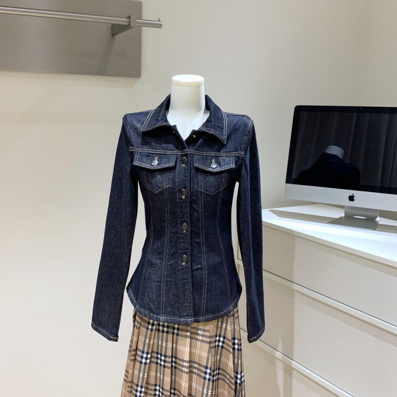 时髦尖子生美式休闲藏青原色牛仔夹克外套/牛仔裤套装女|undefined