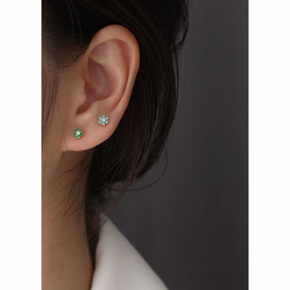 Fashion Flower Sterling Silver Zircon Ear Studs 1 Pair