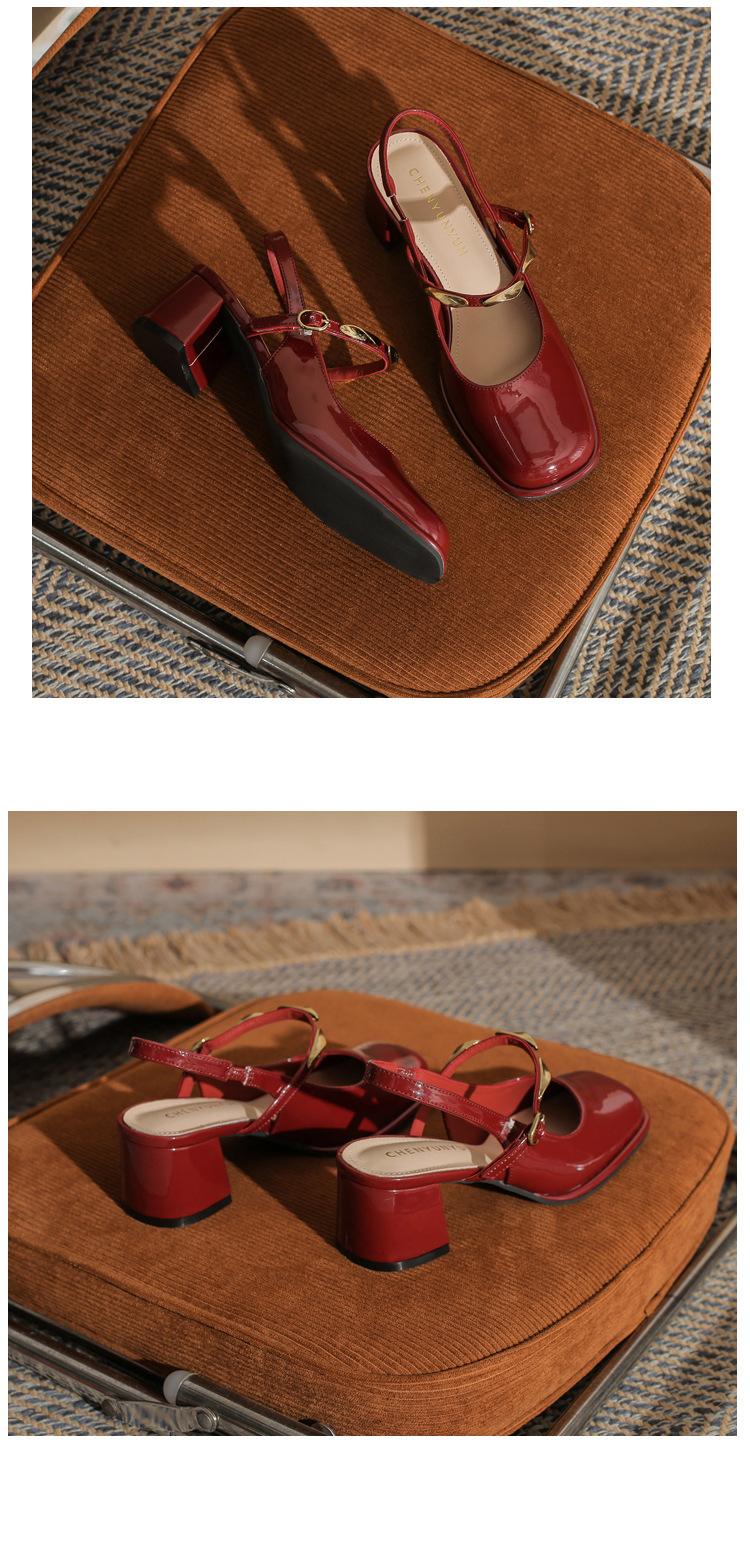 Sandal cao gót nữ hở mũi mũi vuông gót thô 9 cm — màu đen chi tiết 27