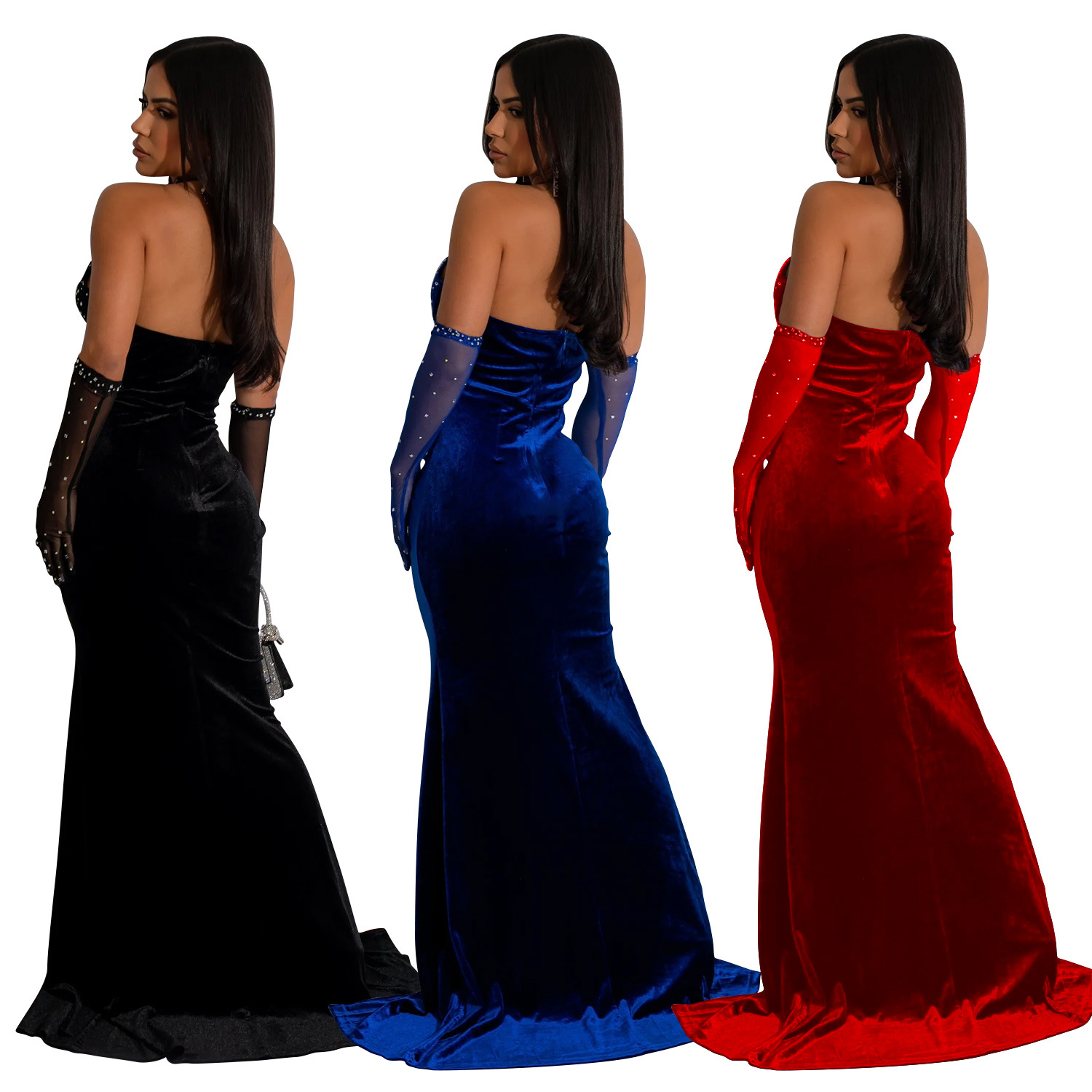 C6801 transfronteriza AliExpress Amazon Europa y América de las mujeres de la moda color sólido Halter split vestido sexy image 6