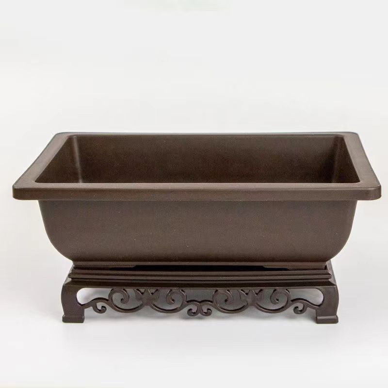 仿紫砂塑料盆景盆加底座仿古多肉室内植物盆栽，塑料花盆厂家批发