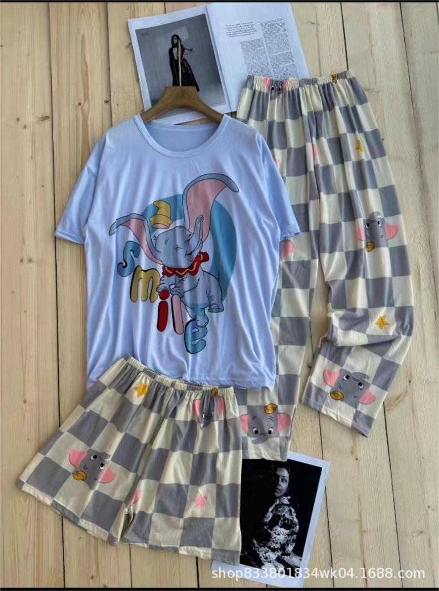 Pijamas transfronterizos de leche de verano pantalones de manga corta tres piezas de dibujos animados lindos ropa de hogar de comercio exterior de labu