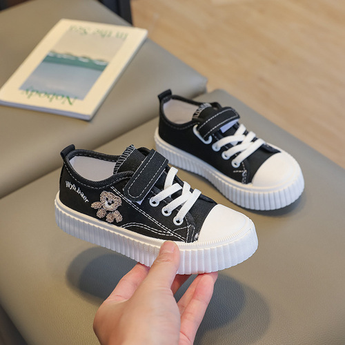 2024 Spring New Bear Style Children's Canvas Shoes for Girls and Boys, Breathable Soft Sole Casual Board Shoes