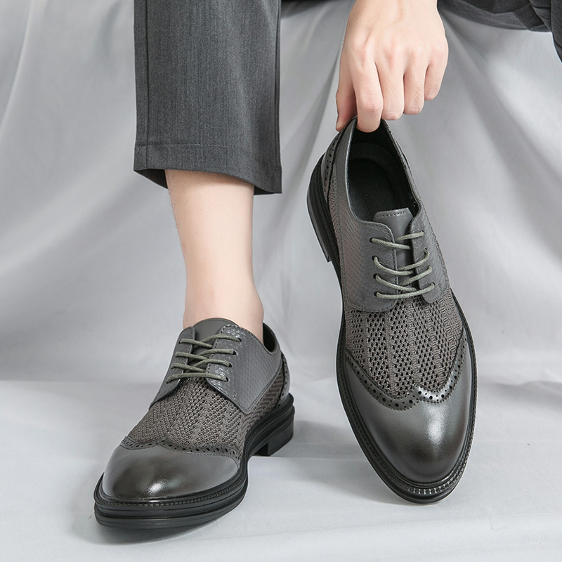 2024 verano nuevos zapatos de cuero huecos 46 hombres grandes bloques de negocios casuales británicos zapatos de boda novio