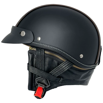 Cross-border Motorcycle Helmet Retro Half Helmet Men's and Women's Four Seasons Cruise Electric Vehicle Light Scoop Helmet Adult Handmade Leather Helmet (Motosiklet kaskı (dəbilqə)) - matte-black-leather-s