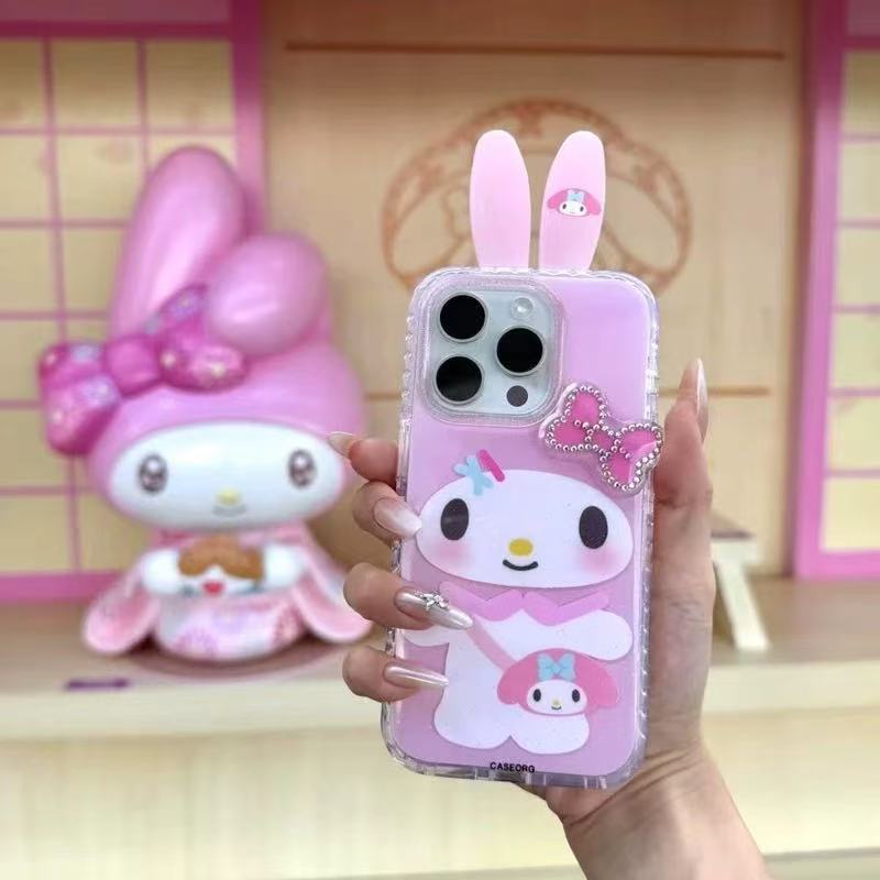 Cute Stereo Rabbit Ear Bow Shoulder Bag Melody Suitable for Iphone16Promax Apple 15 Mobile Phone Case 17