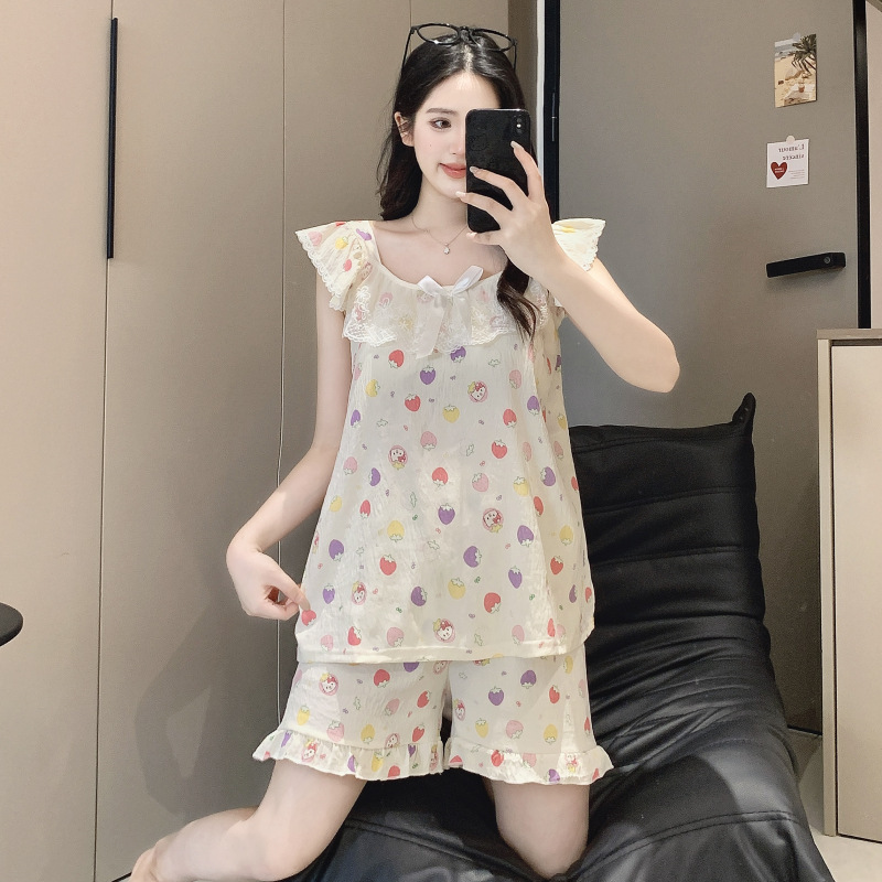 2026 New Summer Style Cloud Cotton Pajamas for Women with Breast Pads, Cute and Sweet Lace Girls' Sleeveless Home Wear Set 2026 New Summer Style Cloud Cotton Pajamas for Women with Breast Pads, Cute and Sweet Lace Girls' Sleeveless Home Wear Set