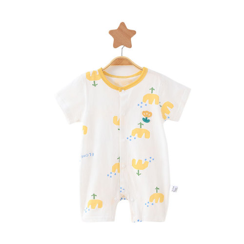 Baby jumpsuit, summer thin baby short-sleeved outdoor clothing, pure cotton toddler crawling clothing, newborn pajamas