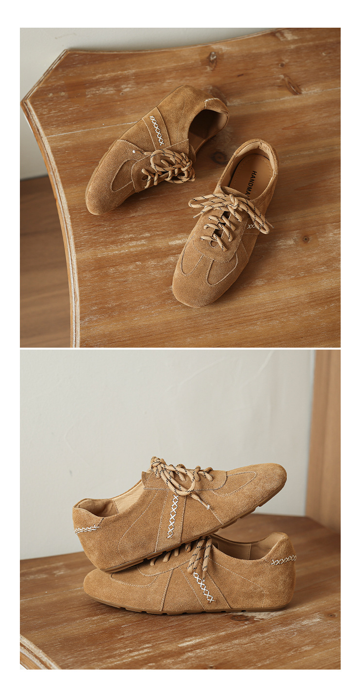 Giày sneaker nữ cổ điển mũi tròn chất liệu da lộn, đế tăng chiều cao, dây buộc — màu nâu chi tiết 15