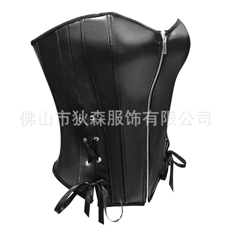 Corsé de corte corsé con cremallera de cuero de imitación para mujer