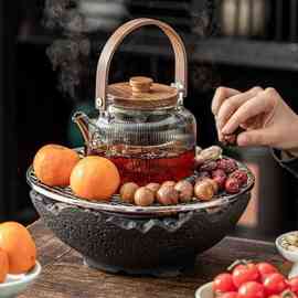 围炉煮茶家用室内电陶炉煮茶器具全套烤火炉煮茶茶具套装玻璃茶壶