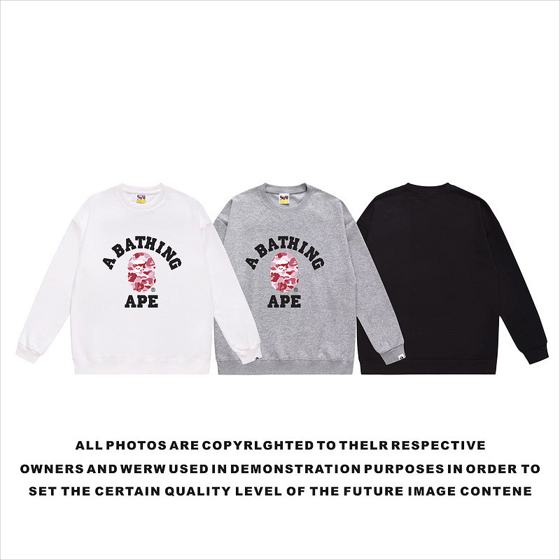 Terry Bape Sweatshirt Men's 2025 New Women's Autumn and Winter Long-Sleeved Letter Print Loose Round Neck Pullover Casual Top