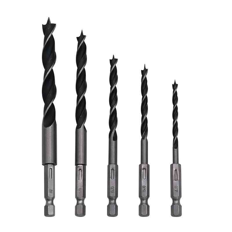 5点セット1/4六角柄三尖大工ドリル4/5/6/8/10mm木工拡穴電動工具セット|undefined