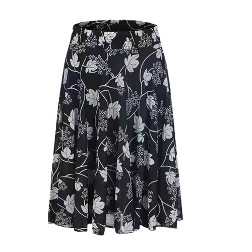 Summer Women's Half-length Skirt Thin Ice Silk Medium-length High-waist Embroidered Skirt with Large Hem, Dance Skirt for Middle-aged and Elderly Mothers