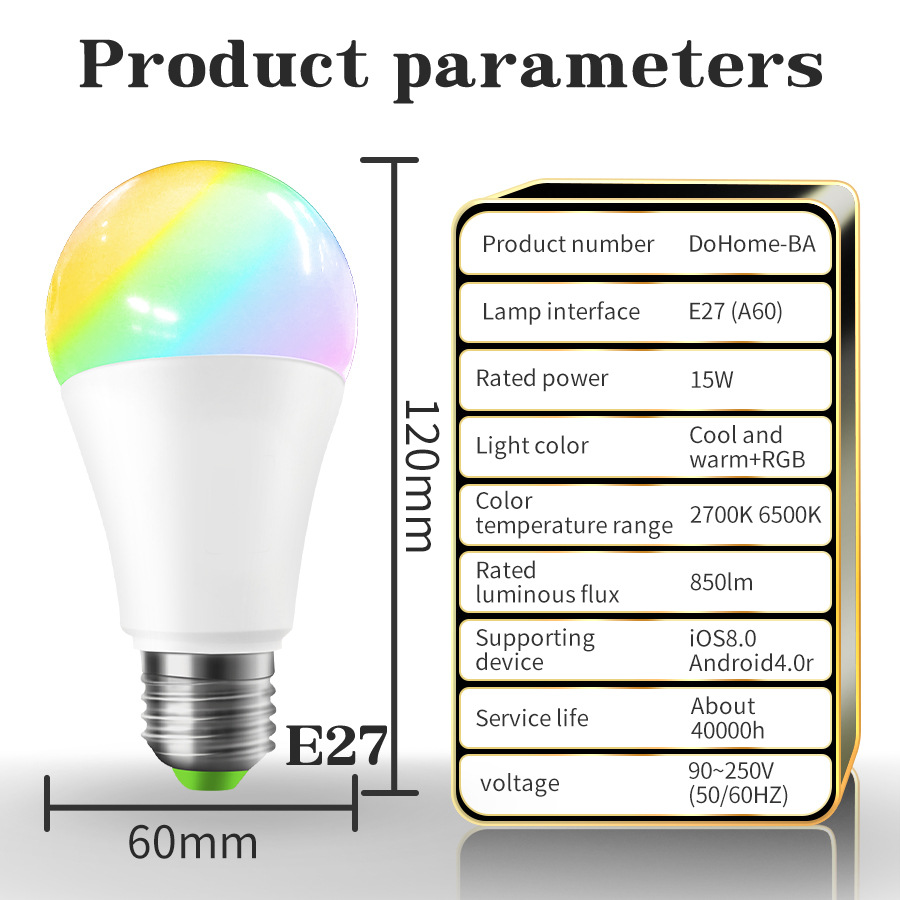 Homekit bombilla inteligente MFI certificado Apple SIRI control de voz WiFi bombilla inteligente lámpara RGBCW15W