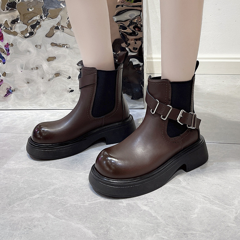 Fashionable Short Boots Women's British Style 2023 Autumn/winter New Korean Edition Big Round Head Elevated Thick Sole Retro Martin Boots_voghion.com