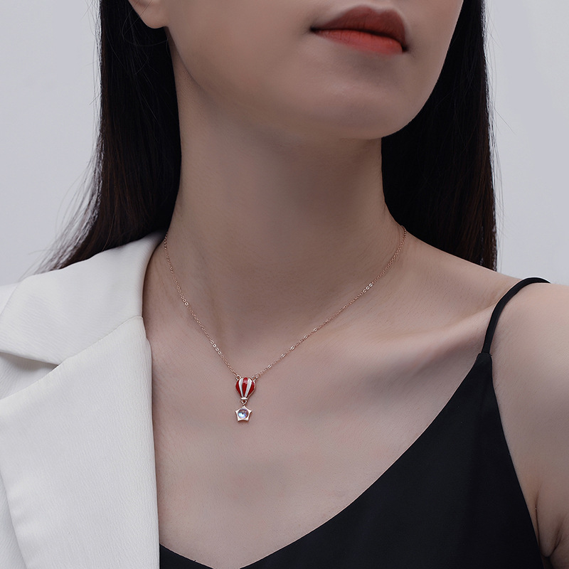 Collar de plata esterlina s925 estilo coreano creativo globo de aire caliente amor confesión romántica Cadena de clavícula estilo coreano de las mujeres moda plata esterlina