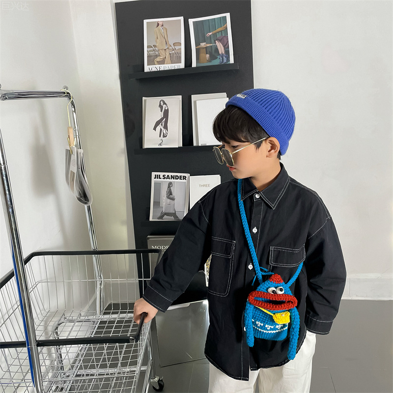 INS misma moda estilo coreano estilo occidental divertido salchicha boca lana niños niñas teléfono móvil bolsa de mensajero