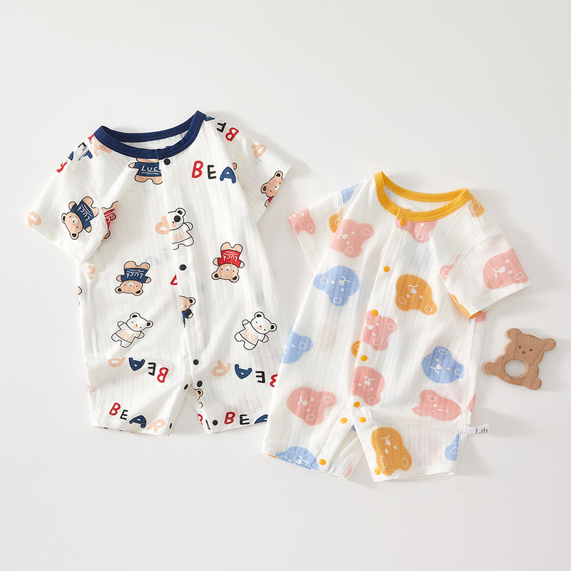 Baby Jumpsuit, Newborn Clothes, Summer Baby Crawling Clothes, Short-Sleeved Modal Clothes, Cartoon Baggy Clothes, Category a