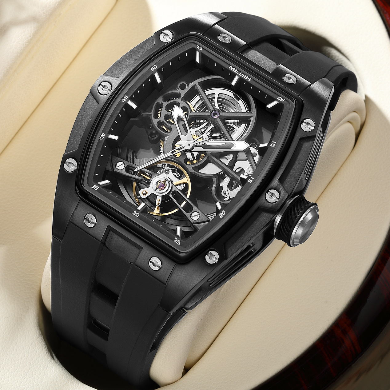 Megir New Men's Stainless Steel Shell Fully Automatic Hollow Flywheel Mechanical Wholesale Luminous Waterproof Watch