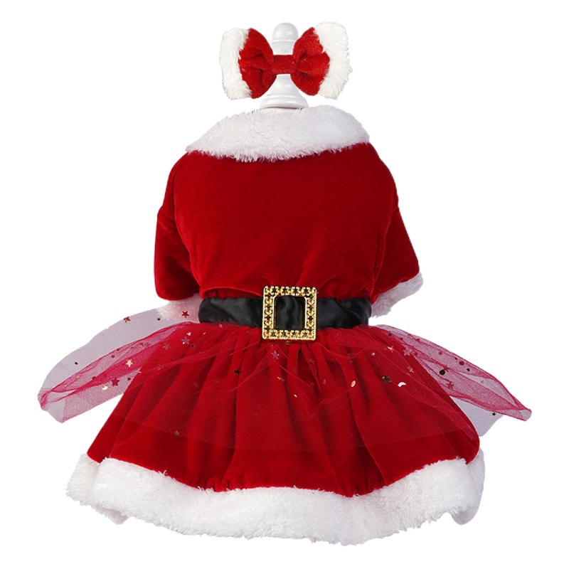 Navidad para mascotas ropa de perro vacaciones vestir arco rojo Navidad oro terciopelo malla falda