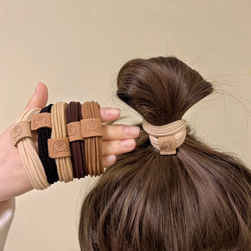 Bando beruang lucu modis, karet gelang tinggi elastis wanita, ikat rambut gaya baru pita rambut bola tahan lama casing kulit