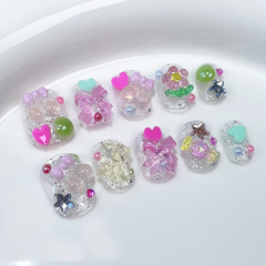 甜美可愛短款美甲爆閃清新春夏手工穿戴甲批發穿戴式指甲貼