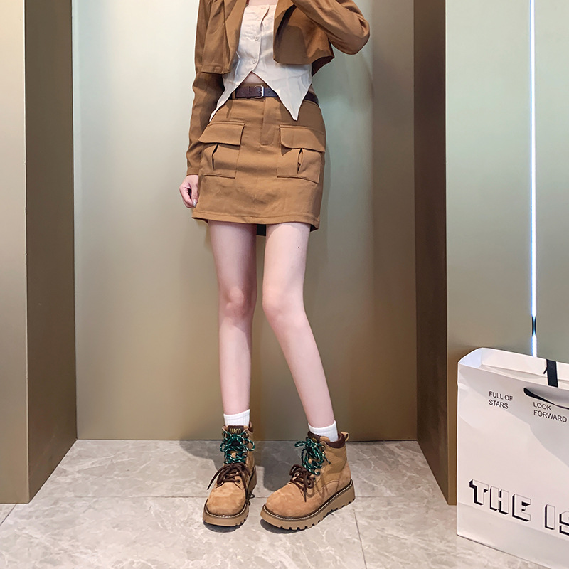 828-1 British style martin boots women's widened and fattened plus size women's boots chubby girl rhubarb boots women's fashion short boots